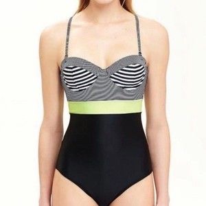 Old Navy Colorblock Retro Striped Balconette One Piece Swim Suit